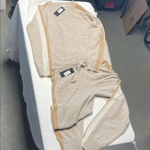 Minnie Rose Beige and Tan Pajama Set